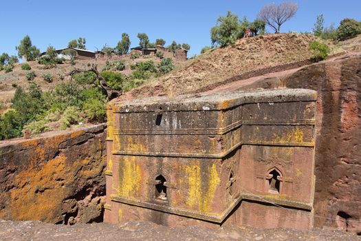 LALIBELA, ETHIOPIA - DECEMBER 4, 2014: Monolithic church Saint George of Lalibela on December 4, 2014 in Ethiopia, Africa