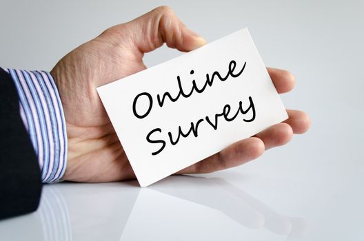 Business man hand writing online survey