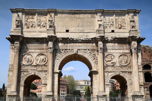 details of Arco de Constantino and Colosseum in Rome, Italy