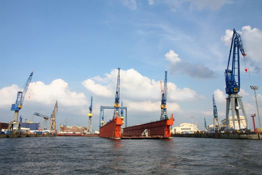 Port of Hamburg on the river Elbe, the largest port in Germany