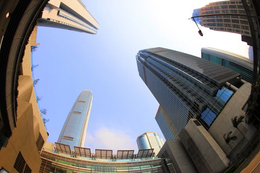 City with modern bridge and skyscraper in Hong Kong, Asia.