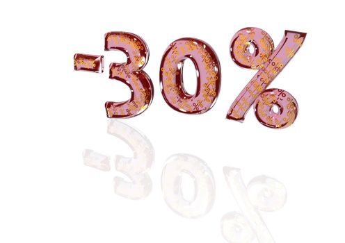 Transparent inscription minus 30 percent with a set of gold signs of percent in it