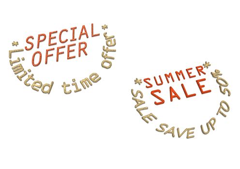 Glossy red three-dimensional inscription Special offer and Summer sale as a label