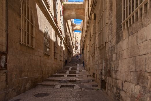 Ancient Alley in Jewish Quarter, Jerusalem. Israel