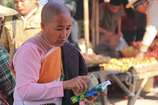 Buddhist nun in Myanmar Feb 2015 No model release Editorial use only