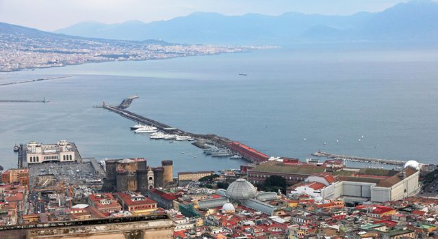  Italy. Campania region. The city centre and port of Naples (Napoli) in winter. View from Vomero's hill to the Bay of Naples