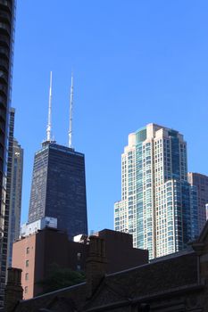 Skyscrapers surrounding the Hancock Tower in Chicago.