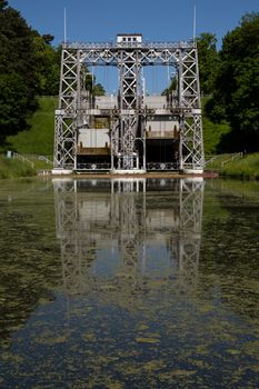 Old hydraulic boat lifts and historic Canal du Centre, Belgium, Unesco Heritage - The hydraulic lift of Strepy-Bracquegnies