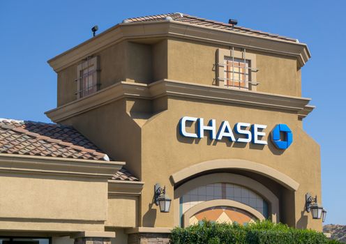 SANTA CLARITA, CA/USA - MAY 31, 2015: Chase Bank exterior. Chase is a consumer and commercial banking subsidiary of the multinational banking corporation JPMorgan Chase.