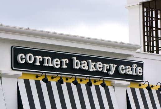 NORTHRIDGE, CA/USA - MAY 18, 2015: Corner Bakery Cafe exterior. Corner Bakery Cafe is a U.S. chain of fast causal cafes.