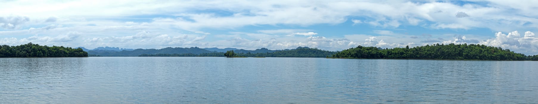 Wide panorama of river and the forest