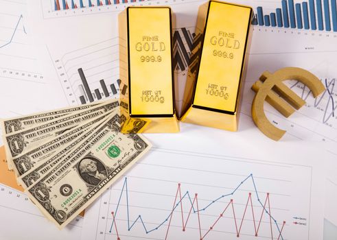 Gold and money, ambient financial concept