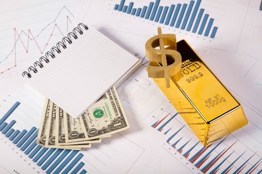 Gold bars background, ambient financial concept