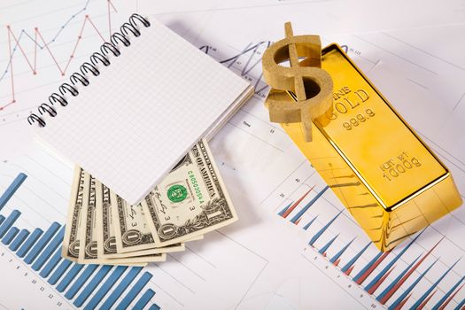 Gold bars background, ambient financial concept