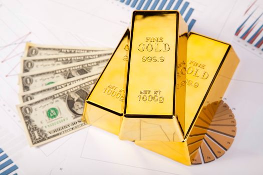 Stack of gold bars, ambient financial concept