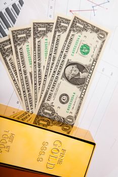 Gold and money, ambient financial concept