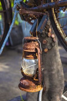 Vintage Old Kerosene Lamp outdoors
