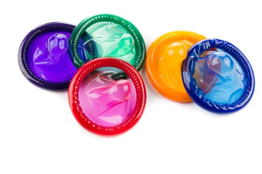 colorful condom on white background