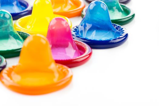 colorful condom on white background