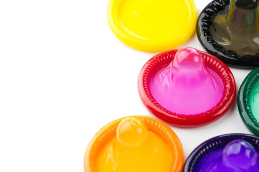 colorful condom on white background