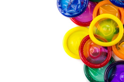 colorful condom on white background