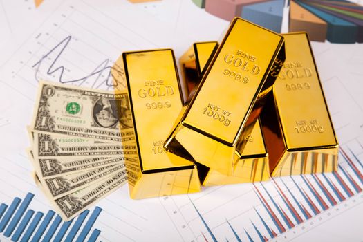 Gold and money, ambient financial concept