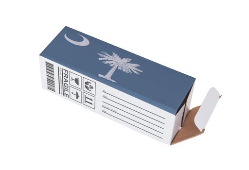 Concept of export, opened paper box - Product of South Carolina