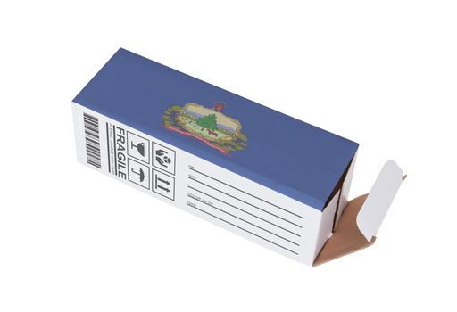 Concept of export, opened paper box - Product of Vermont