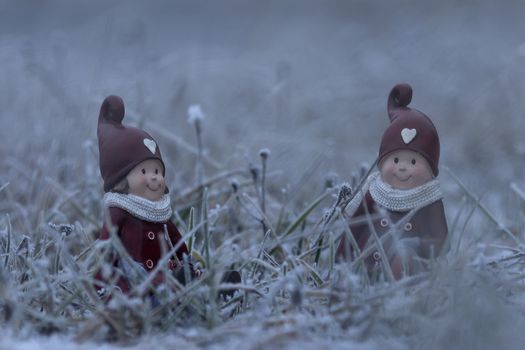 Two figures in the frosty grass