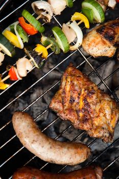 Cooking on the barbecue grill, bright colorful vivid theme