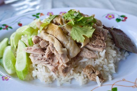 Hainanese Chicken Rice (Khao Man Kai) Stock Photo