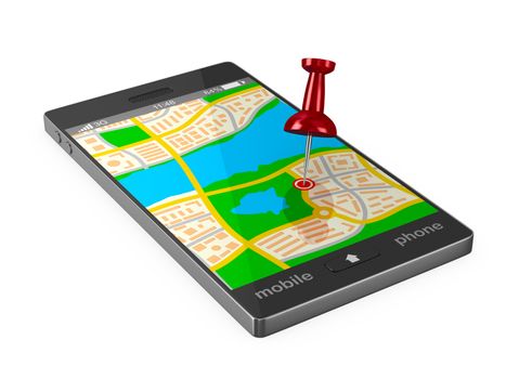 Navigation in phone. Isolated 3D image