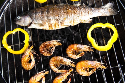 Grilled Foods, Fish, bright colorful vivid theme
