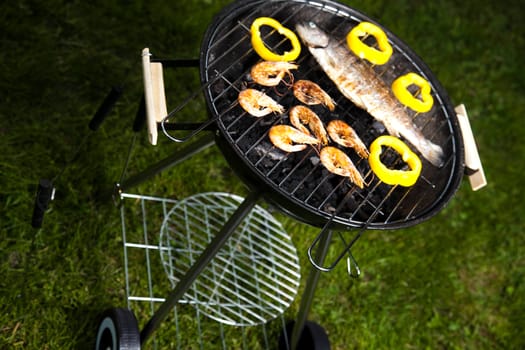 Grilled Foods, Fish, bright colorful vivid theme