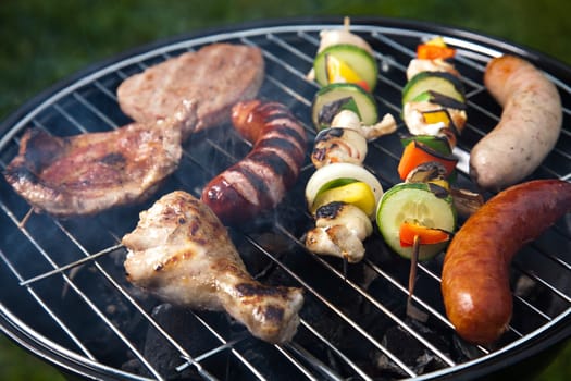 Steak, Grilling at summer weekend, bright colorful vivid theme