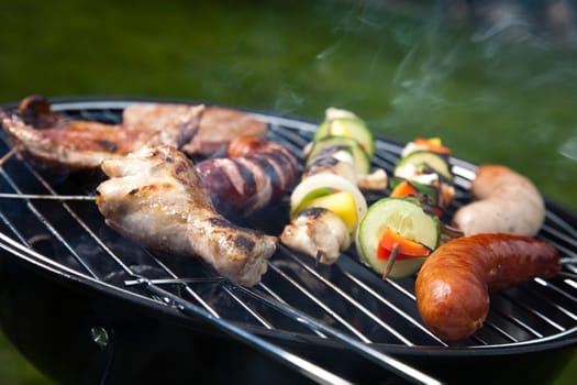 Steak, Grilling at summer weekend, bright colorful vivid theme