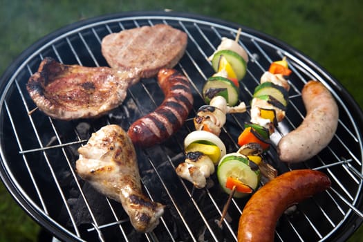 Steak, Grilling at summer weekend, bright colorful vivid theme