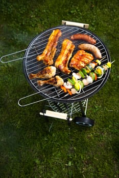 Grilling at summer weekend, bright colorful vivid theme