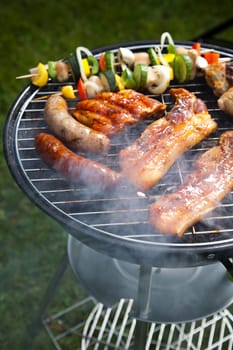 Grilling at summer weekend, bright colorful vivid theme