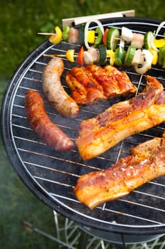 Grilling at summer weekend, bright colorful vivid theme