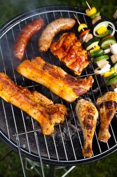 Grilling at summer weekend, bright colorful vivid theme