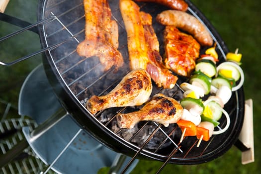 Grilling at summer weekend, bright colorful vivid theme