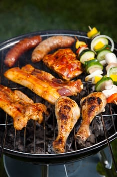 Grilling at summer weekend, bright colorful vivid theme