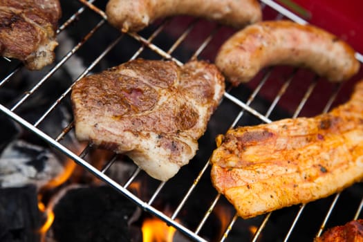 Grilling at summer weekend, bright colorful vivid theme
