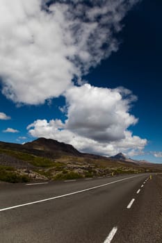 Scenic road on Iceland, bright colorful vivid theme