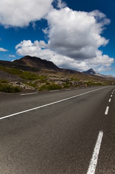 Scenic road on Iceland, bright colorful vivid theme