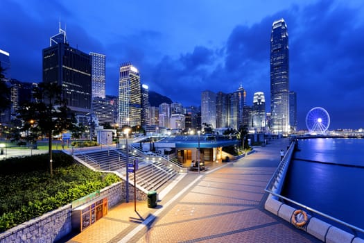 Hong Kong night view of skyline with reflections at victoria harbor