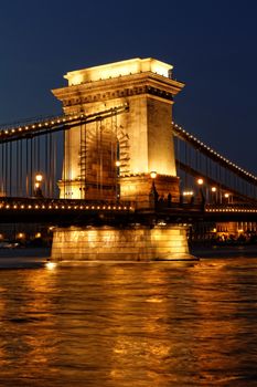 Photo of the Suspension Bridge at night in Budapest