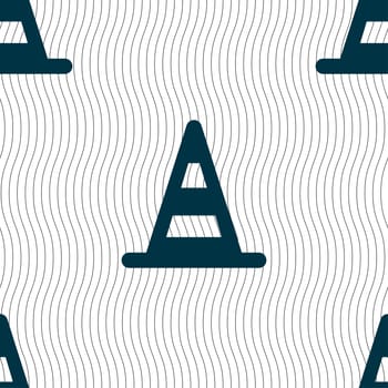road cone icon sign. Seamless pattern with geometric texture. Vector illustration