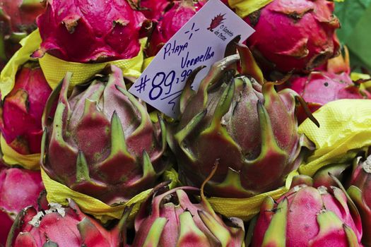 Exotic fruit pitaya exposed in the Market